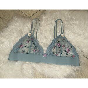 Etam No 8 Triangle Bra Bralette Sheer Embroidered Floral WF Womens 36C Green New
